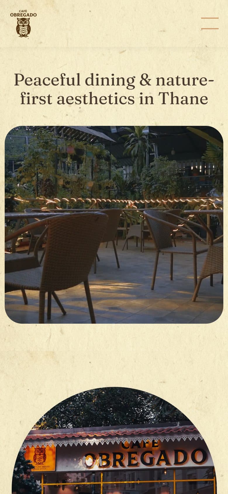 Café Obregado website on mobile