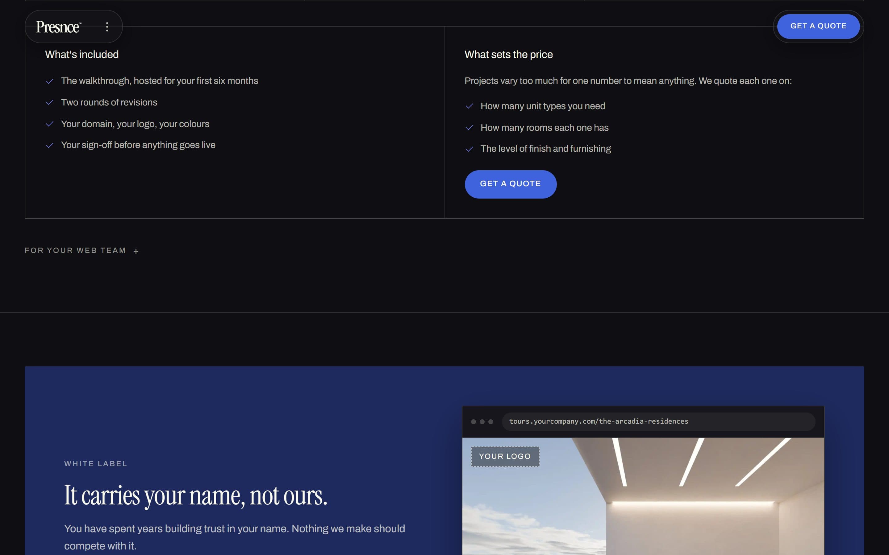 Presnce: white label, your name not ours